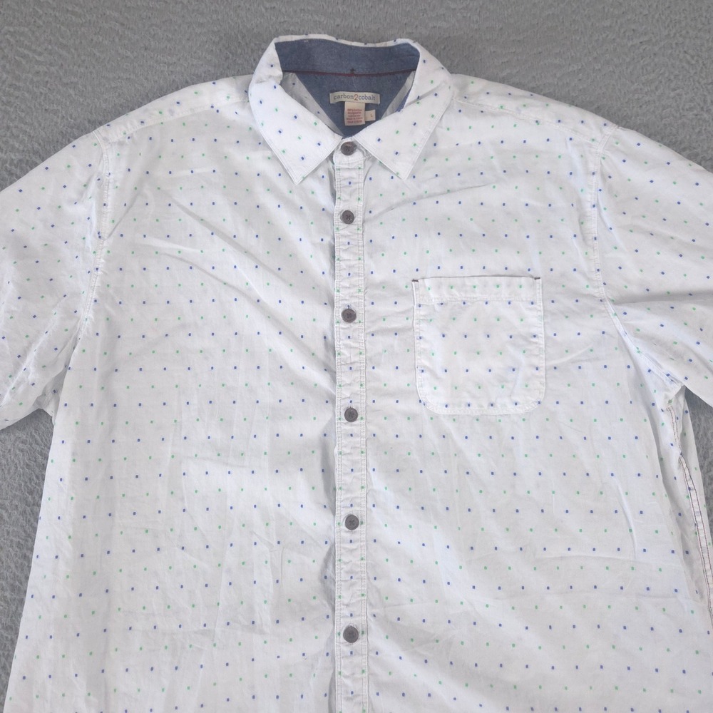 Carbon2Cobalt Shirt Mens L White Blue Green Micro Square Cotton Short Sleeve